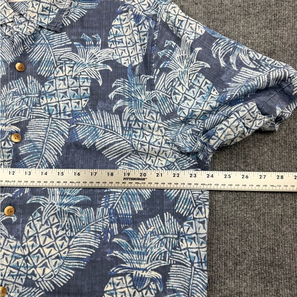 Tommy Bahama Silk Blend Hawaiian Pineapple Shirt, Blue Aloha Mens, Size Large - Picture 9 of 10